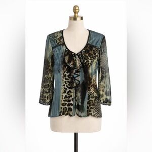 Alberto Makali Y2K 2000s Abstract Ruffle Blouse Size Large EUC